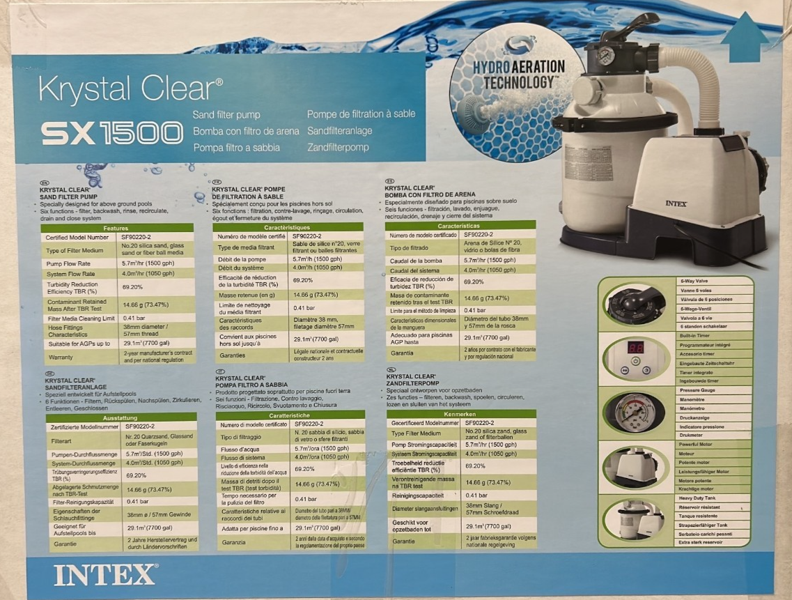 Intex Krystal Clear Pool Pump Filter Sand Water Cleaning Ground Swimming SX1500