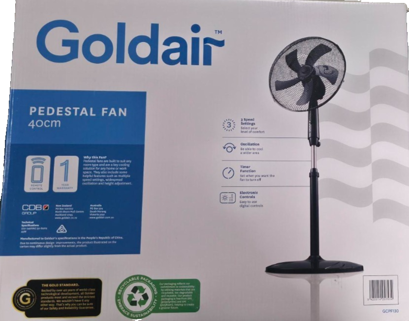 Goldair 40cm Pedestal Fan w/ Remote Control Tilt Adjustable Oscillating 5 Blades