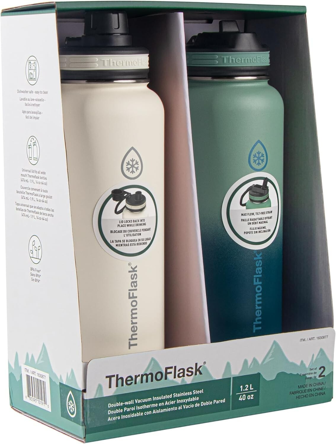2x ThermoFlask Double Wall Vacuum Insulated Stainless Steel Bottle 1.2L/40oz