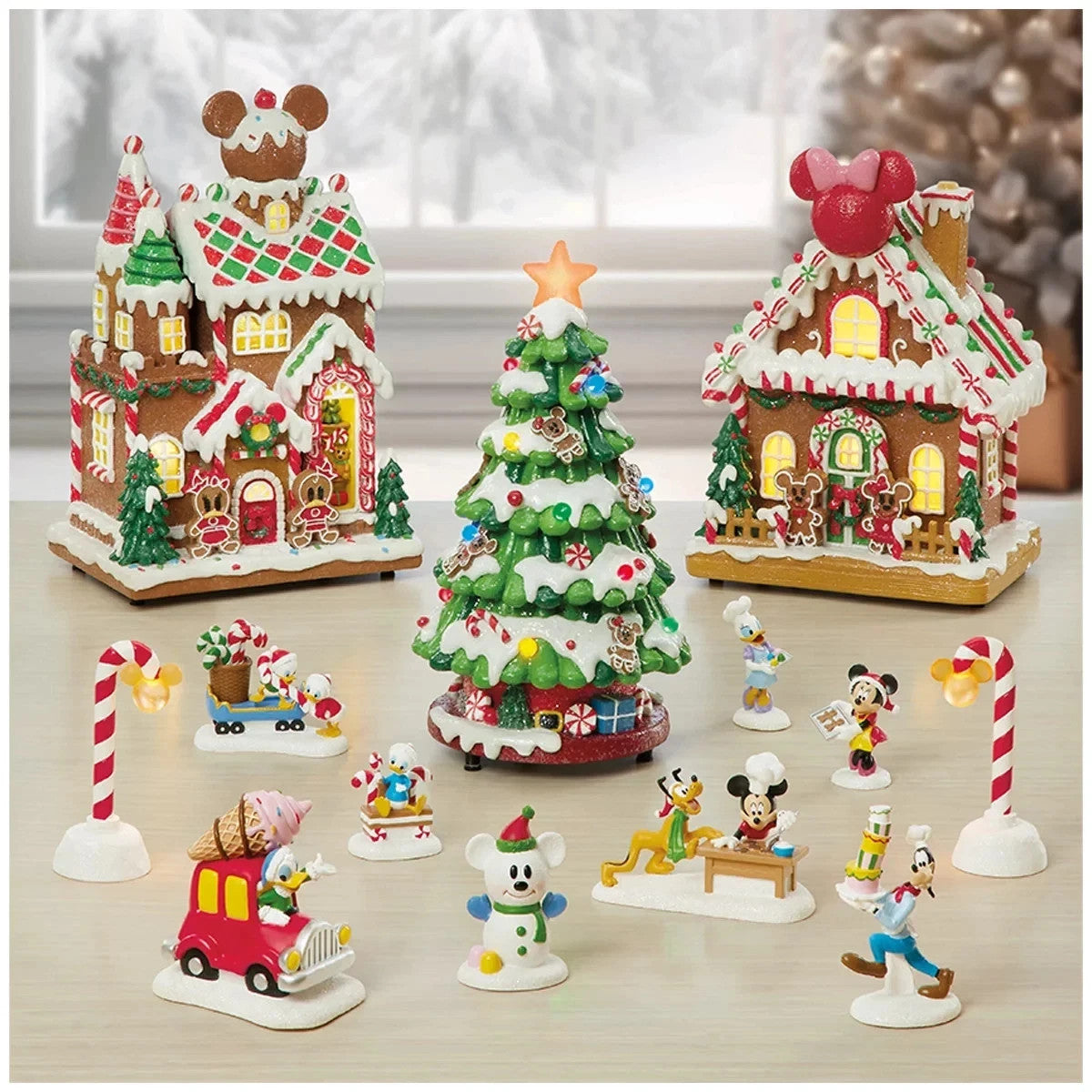 Disney Christmas Holiday Village with Lights & Music Tabletop Decor 13 Pieces