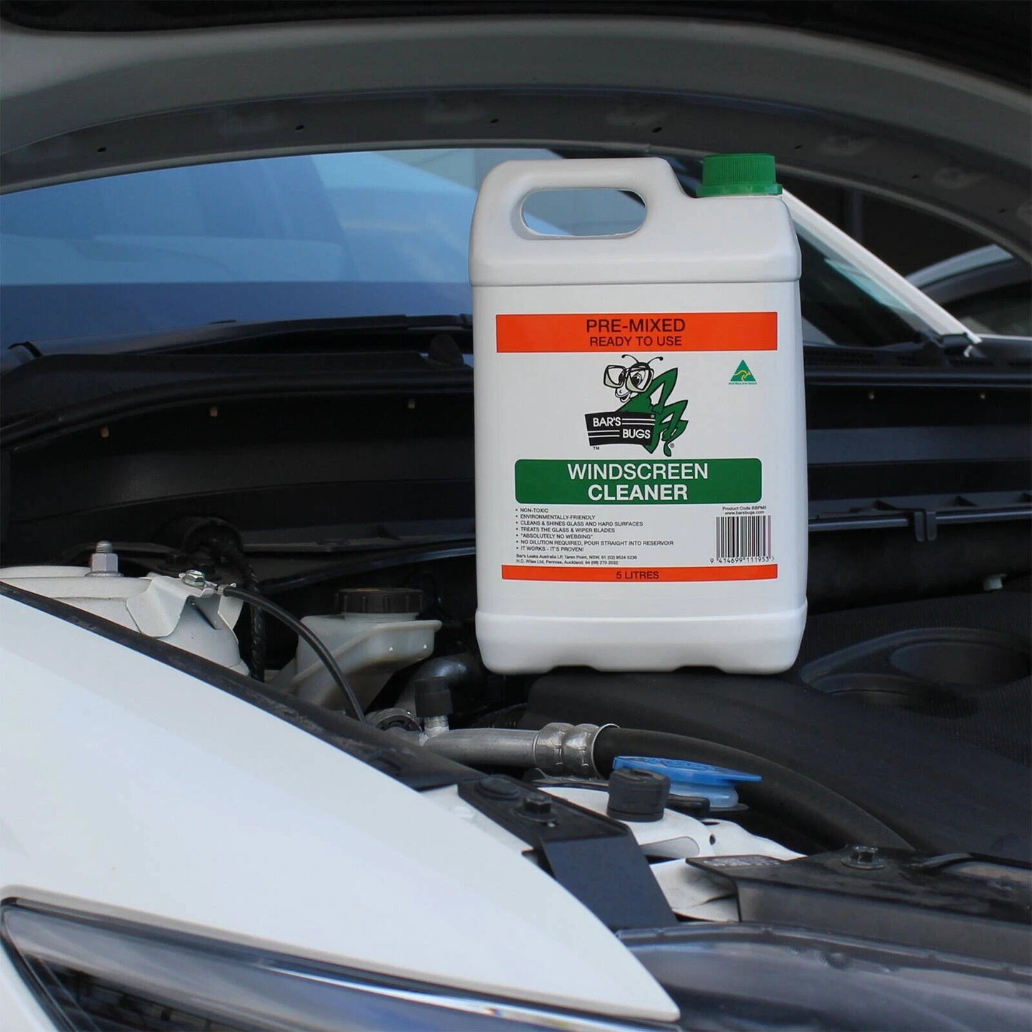 Bar's Bugs Pre-Mix Windscreen Cleaner Wiper Blade Car Glass Washer Fluid 5L