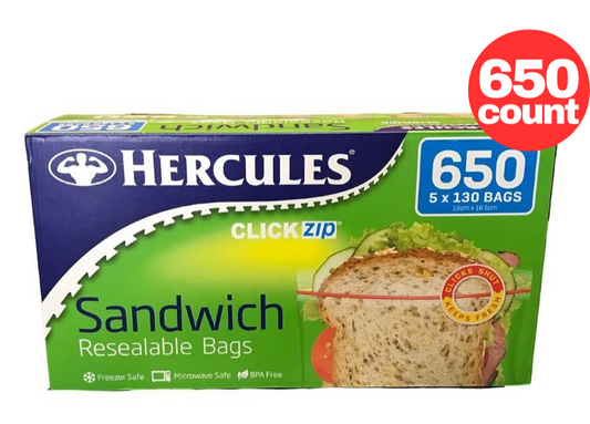 Hercules Resealable Sandwich Bags Click Zip Kitchen Food Storage Bag 650 Count
