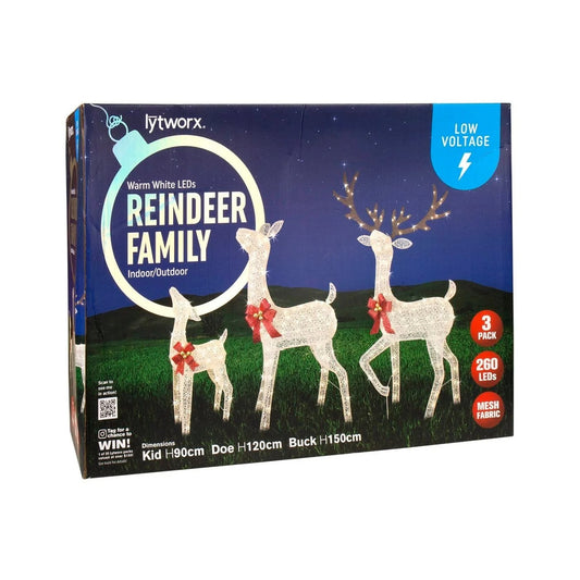 Lytworx Christmas Decor Reindeers  with Red Bow Family Warm White 3 Pack