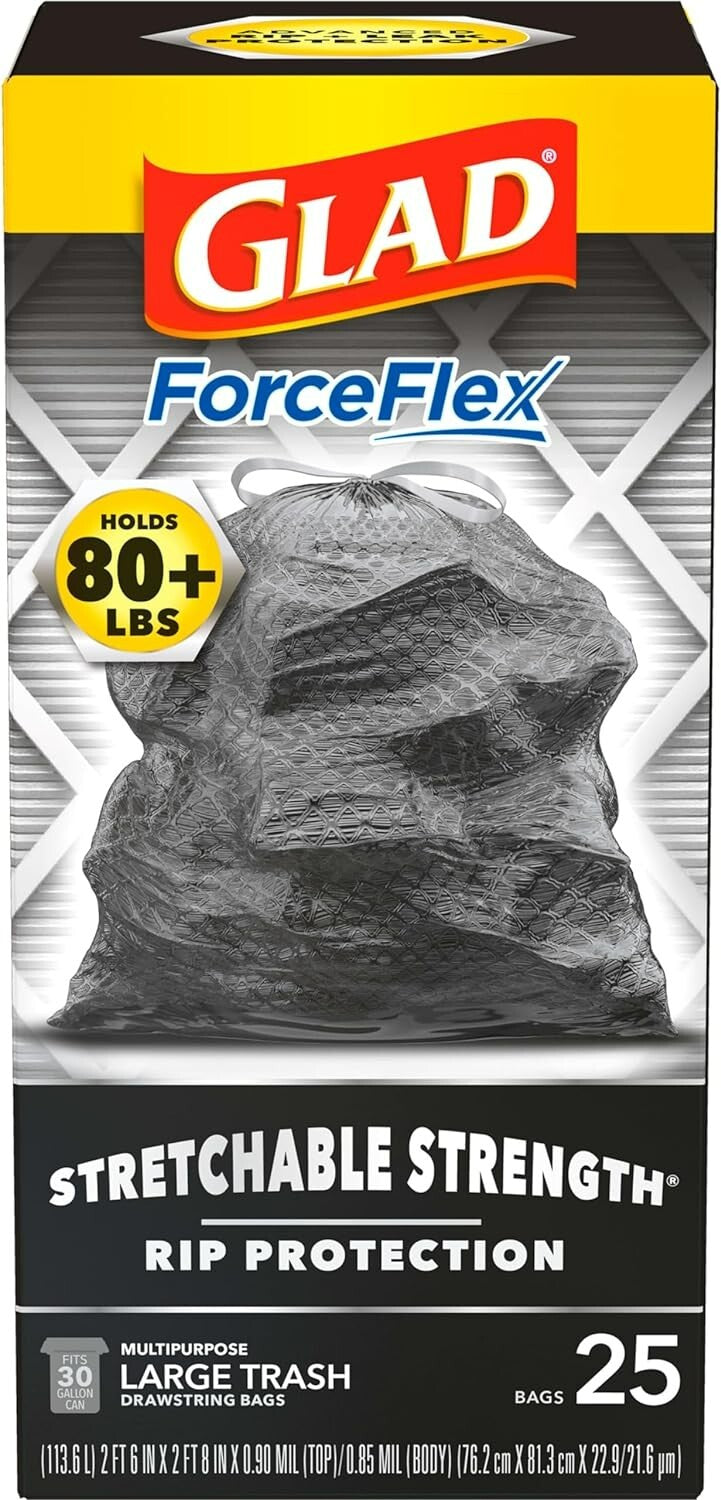 Glad Forceflex Trash Bags Heavy Duty Stretchable Large Rubbish Bag 25 Bags
