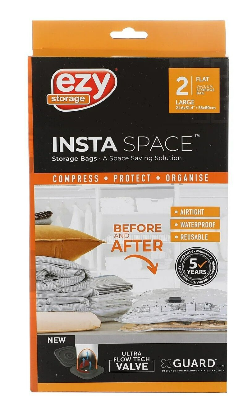 Ezy Vacuum Storage Bag Insta Space Saver Flat Large Clothes Organiser 2 Pack