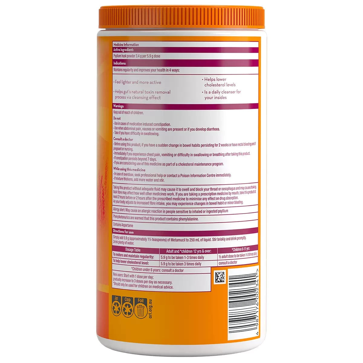 2x Metamucil Fibre Supplement Smooth Orange Fiber Psyllium Drink 673g
