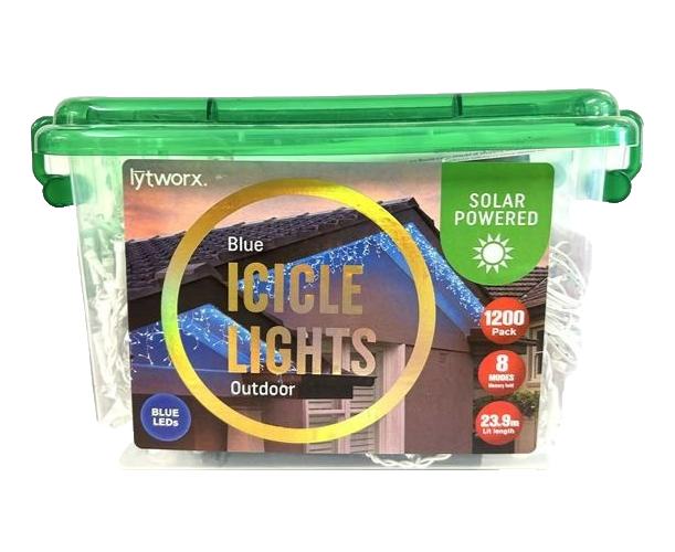 Lytworx Blue Icicle Lights 1200 LED Solar Powered Hanging Xmas Decor 23.9m