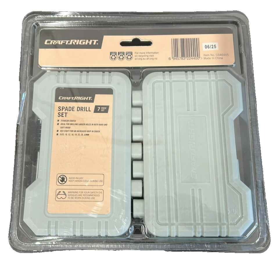 Craftright Spade Drill Set Flat Woodworking 10 to 32 mm Drilling Bits 7 Piece