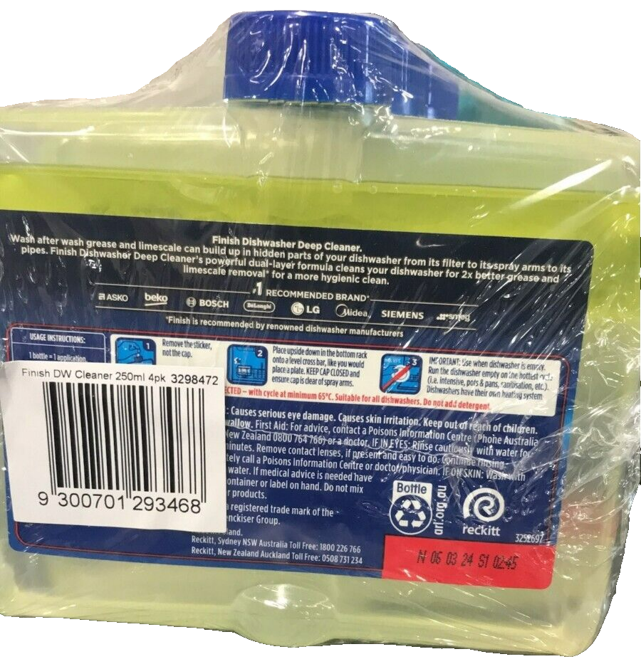 8x Finish Dishwasher Machine Cleaner Grease Limescale Remover Lemon 250mL