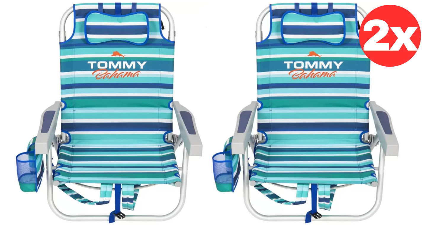 2 x Tommy Bahama Backpack Cooler Beach Chair Seat Pockets Summer Camping Blue