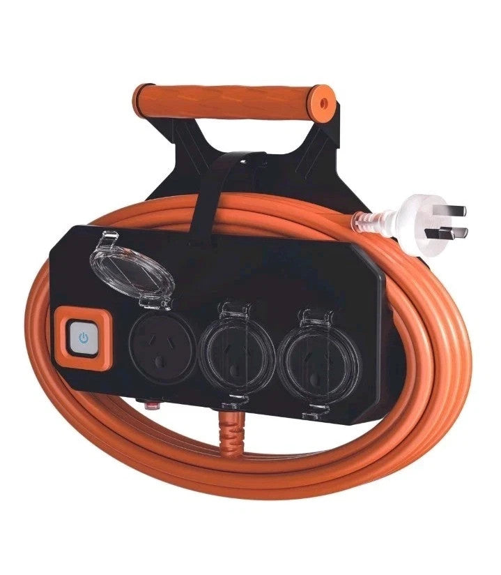 Click 3 Outlet Power Board with Carry Handle Portable Wall Mounted  10m Cord