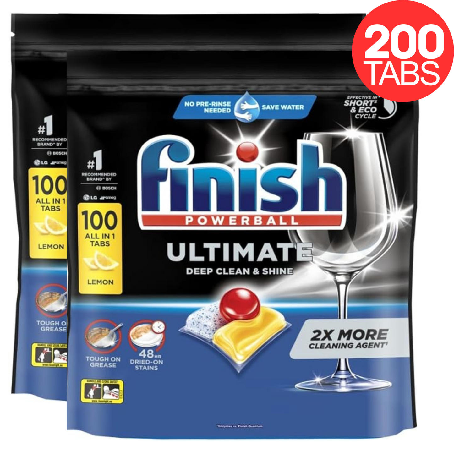 2 x Finish Dishwashing Tabs Tablets Powerball Ultimate Lemon Sparkle 100pk