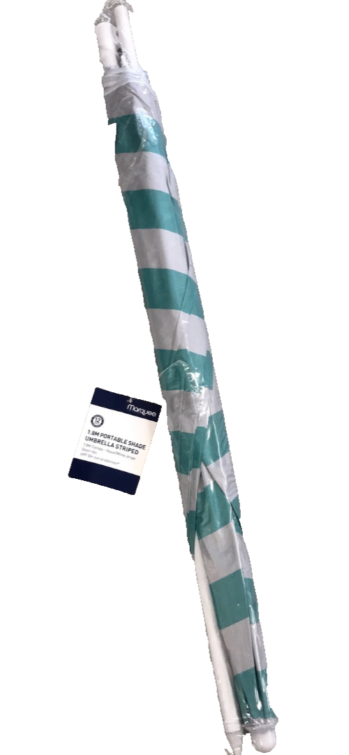 Marquee Beach Umbrella 1.8m Weather Resistant Canopy Sun Shade Aqua Stripe