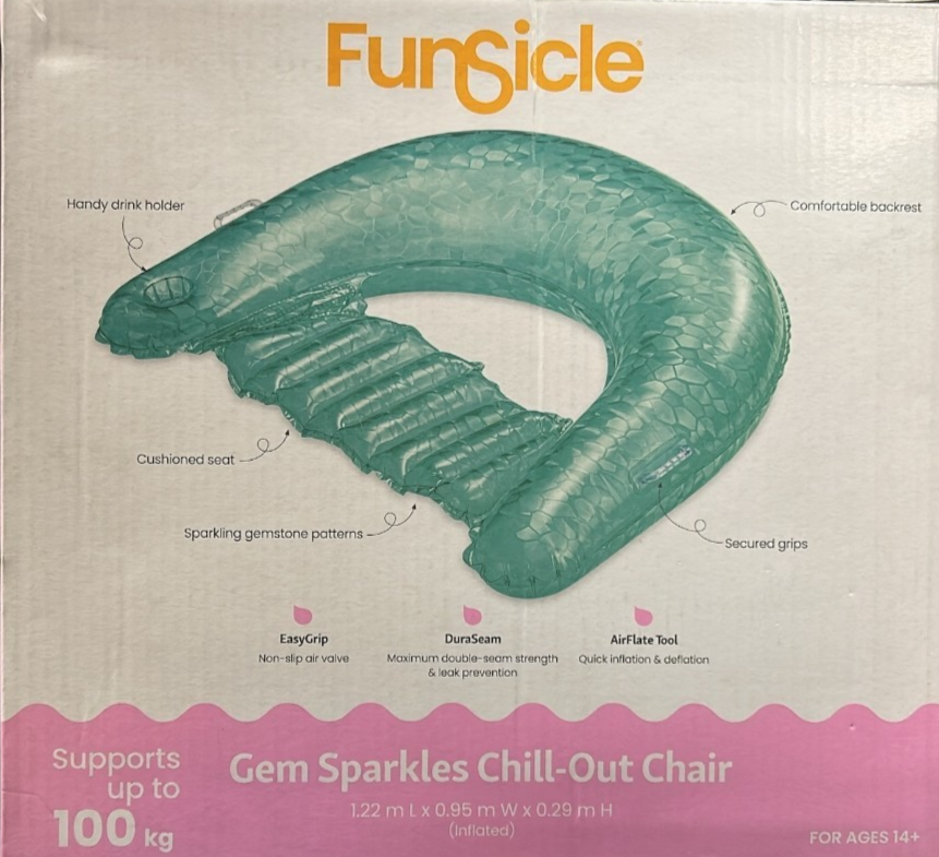 Funsicle Inflatable Float Chill Out Lounge Chair Pool Gem Sparkles Drink Holder