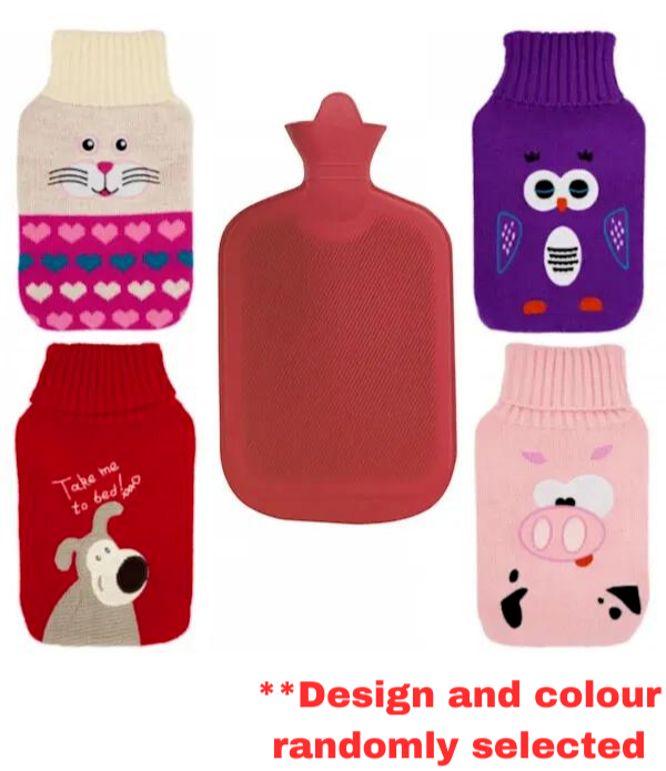 2L Hot Water Bottle with Knitted Cover Winter Warm Natural Rubber Bag