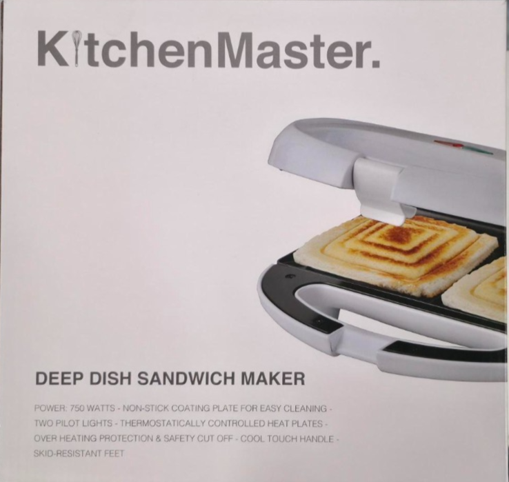 KitchenMaster Deep Dish Sandwich Maker 2-Slice Jaffle Toastie Press Non-Stick