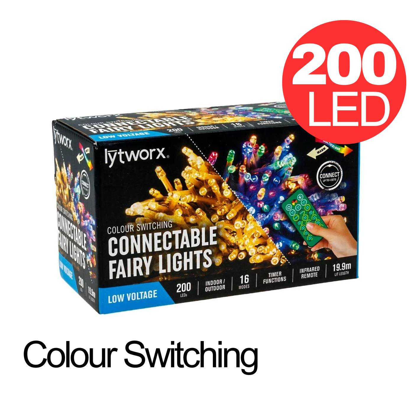 Lytworx Colour Switching Connectable Fairy Lights Remote 200 LED Christmas Decor