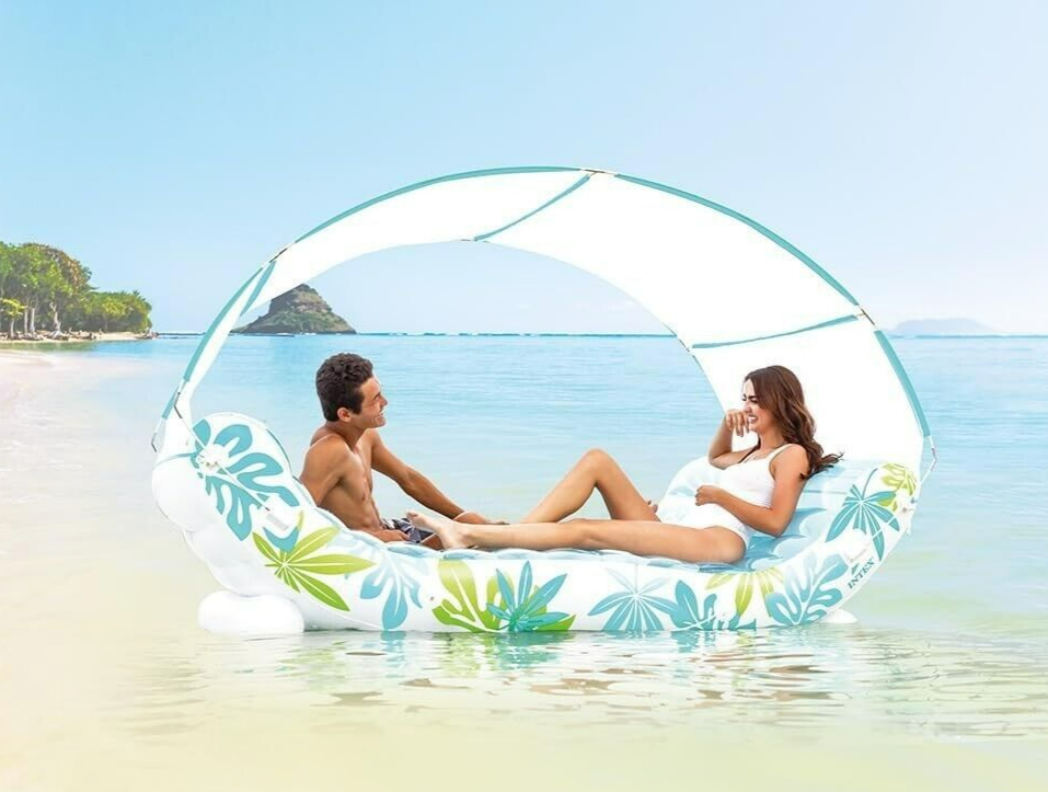 Intex Inflatable Tropical Canopy Lounge Float Two Person Swimming Pool Bed