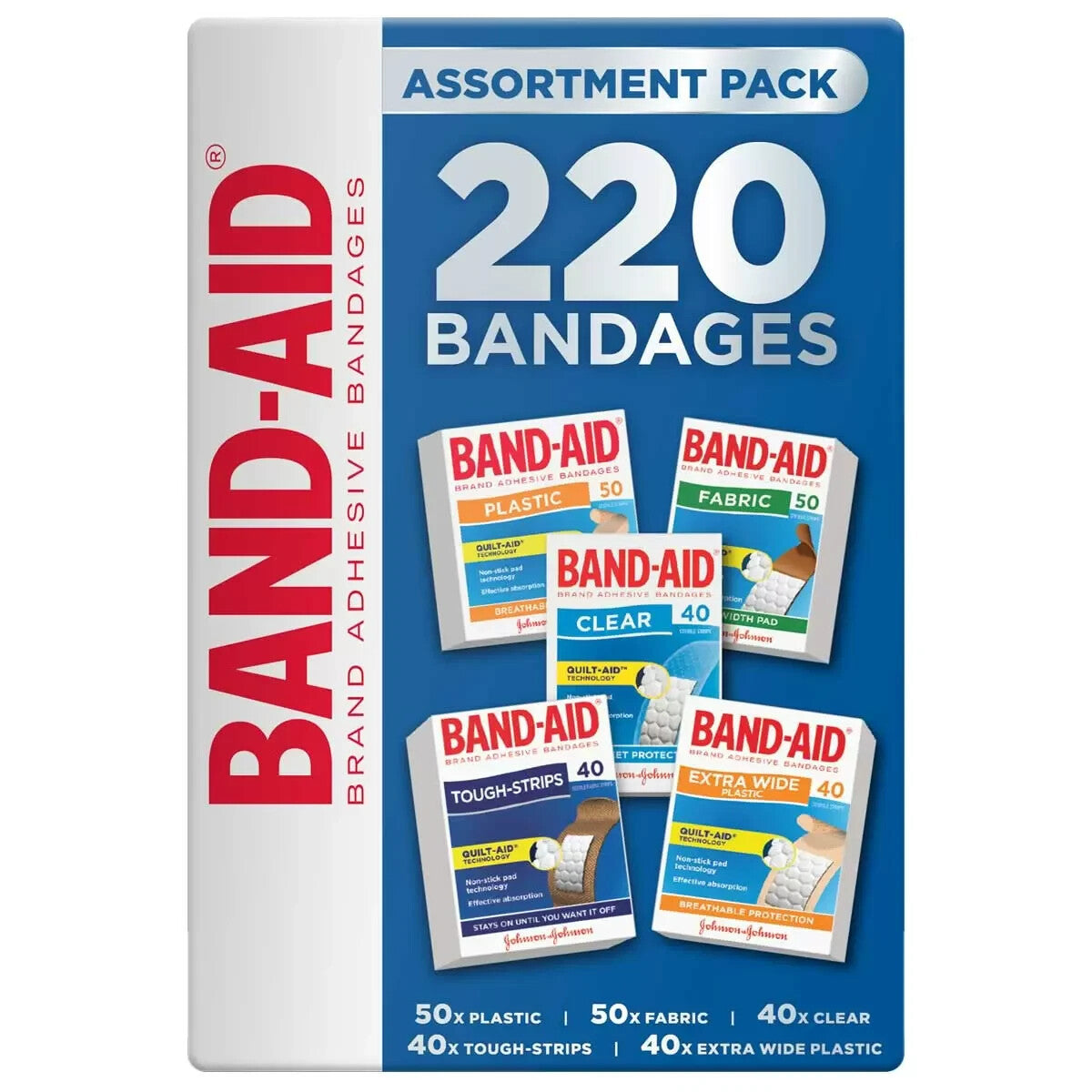 Band-Aid Bandage Assortment Cuts Scrapes Assorted Adhesive Strips 220 Pack