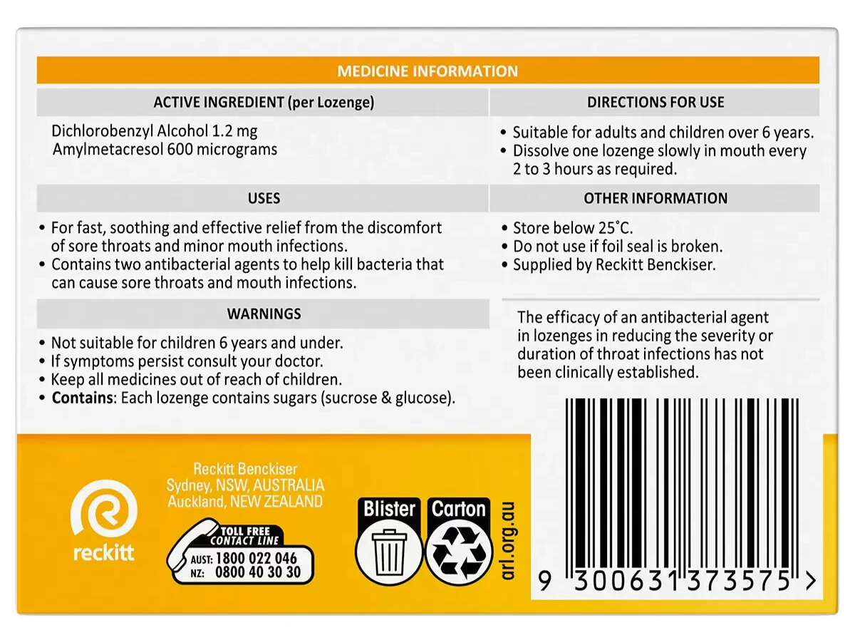 Strepsils Sore Throat Relief Lozenges Honey & Lemon Lozenge 2 x 36 Count