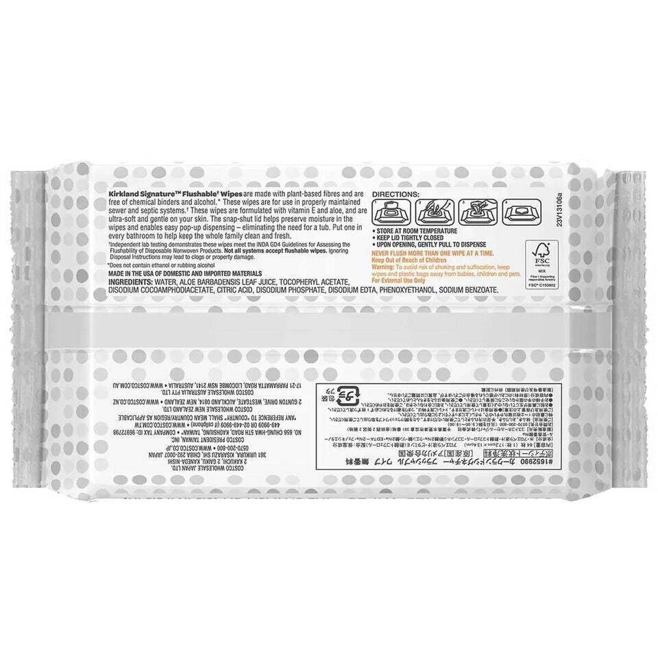 Kirkland Signature Flushable Wipes Wet Moist Ultra Soft Towelettes 2X 640 Count