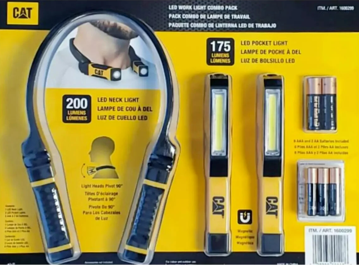 CAT LED Work Light Car Workshop Camping Hiking Neck Pocket Lights Combo Pack
