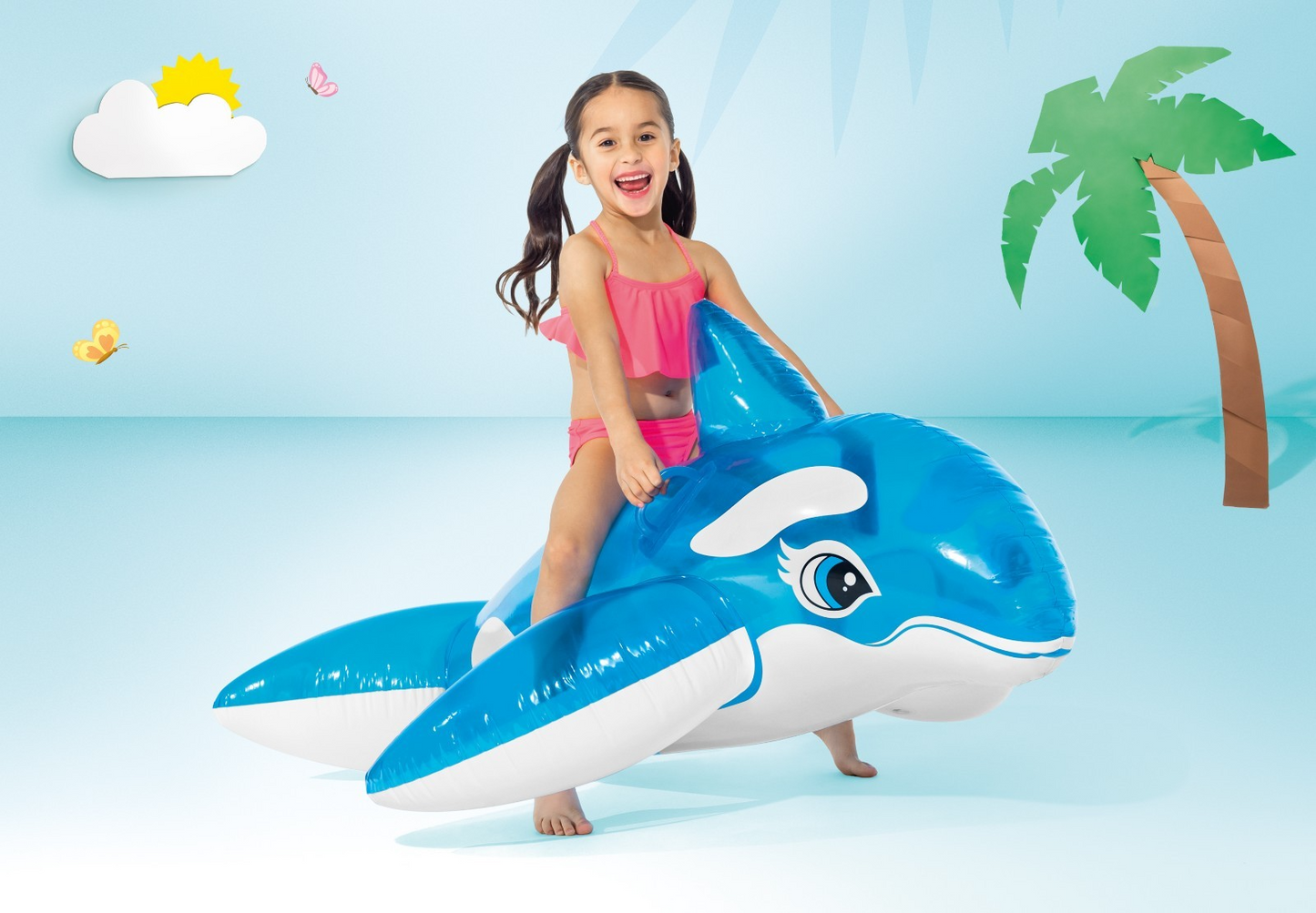 Intex Lil Whale Inflatable Kids Ride On Swimming Pool Water Float Raft Toy