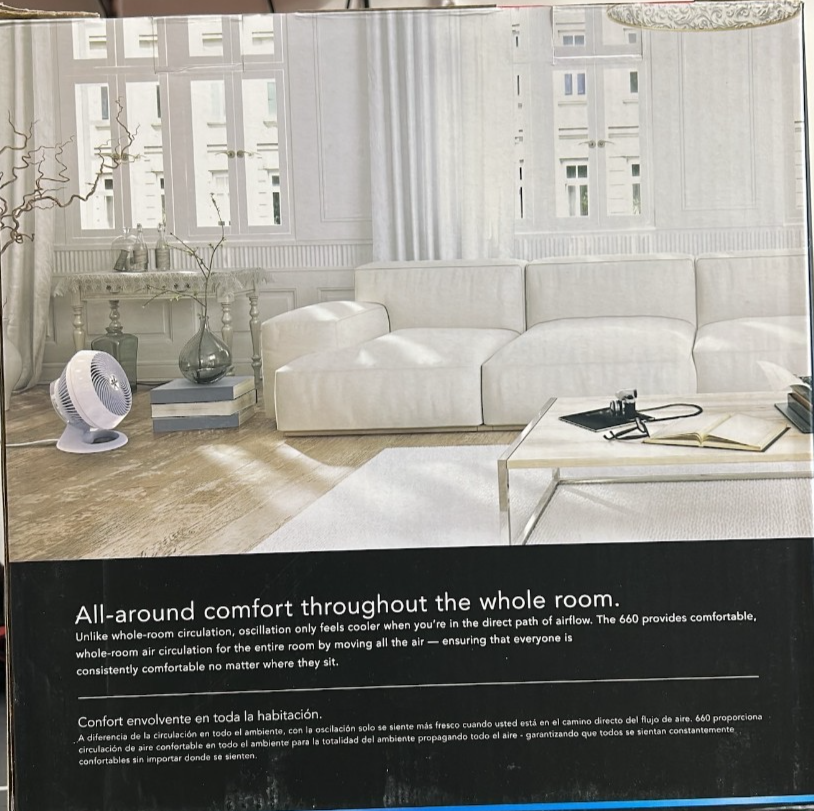 Vornado Floor Fan  Air Circulator 660 Whole Room Comfort Comfortable Gloss White