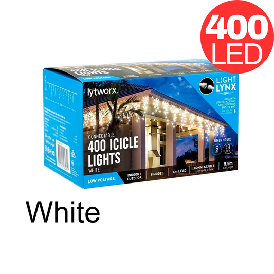 Lytworx Connectable Icicle Lights 400 LED White Low Voltage Christmas Decoration