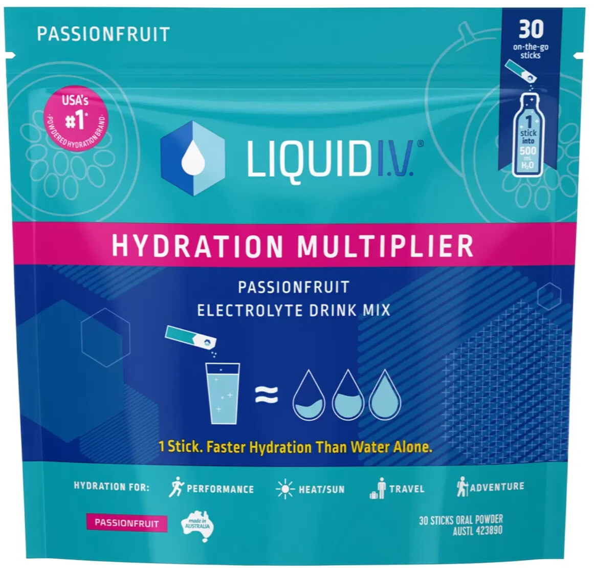 Liquid I.V. Hydration Multiplier Electrolyte Drink Mix Passionfruit 30 Sachets