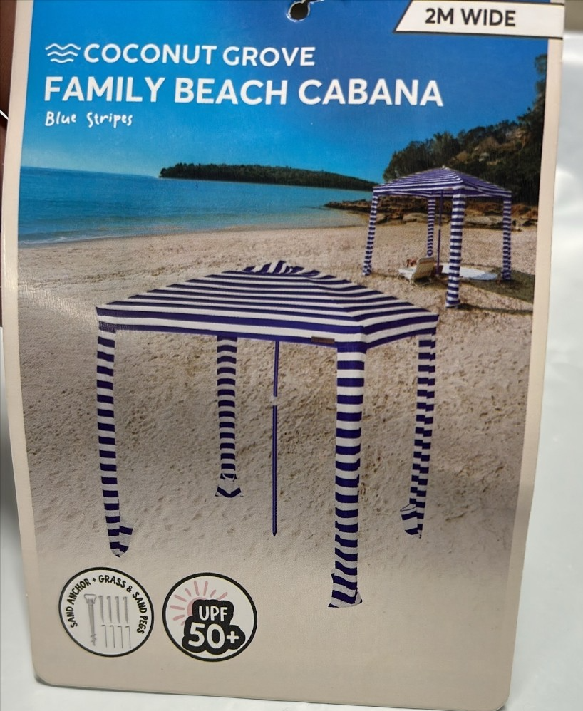 Coconut Grove Beach Cabana Canopy Blue Umbrella Tent Sun Shade Shelter 2M Wide