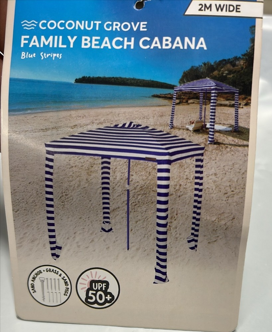 Coconut Grove Beach Cabana Canopy Blue Umbrella Tent Sun Shade Shelter 2M Wide