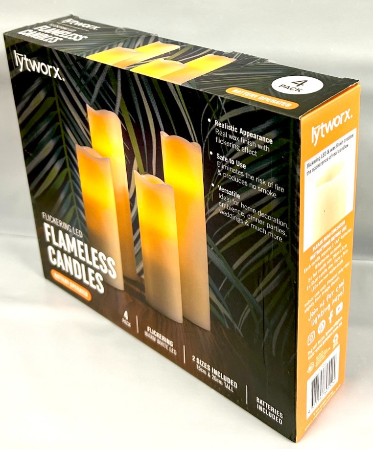 Lytworx Flameless Candles Flickering LED Light Battery Operated Warm White 4 Pac