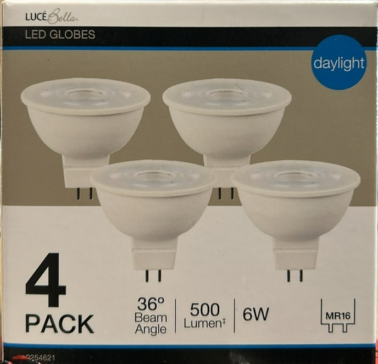 Luce Bella LED DownLight Bulb Globes Light 500 Lumen DayLight 6W 60° MR16 4 Pack