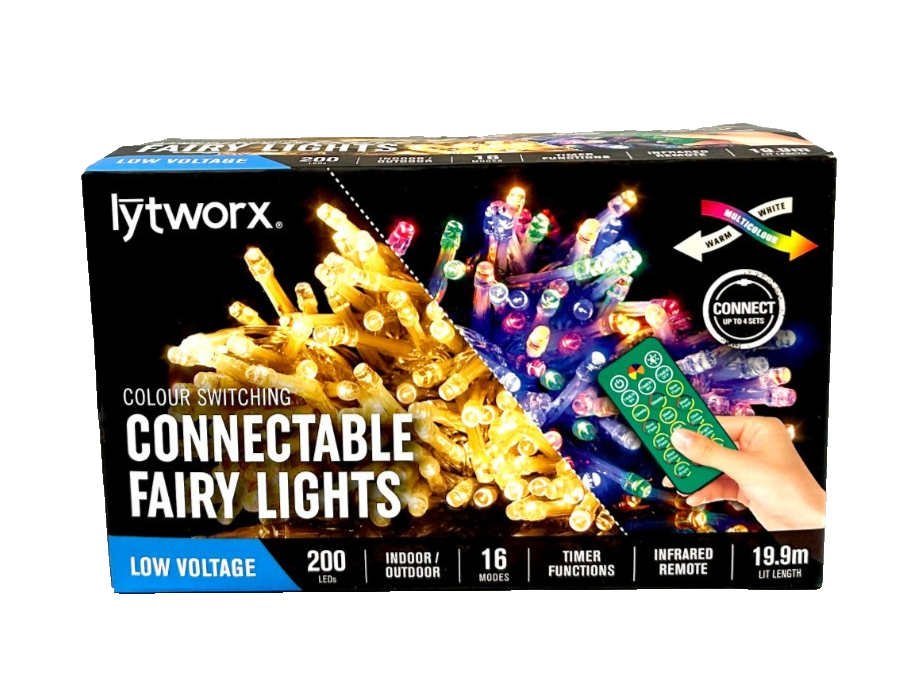 Lytworx Colour Switching Connectable Fairy Lights Remote 200 LED Christmas Decor