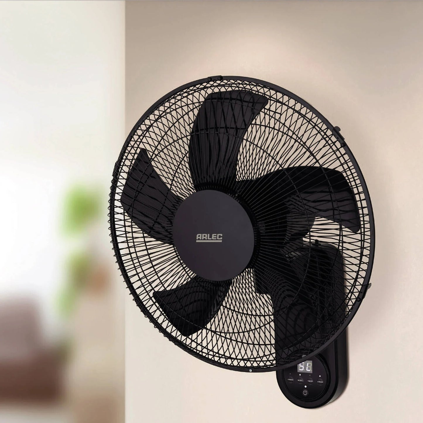 Arlec 40cm Wall Fan With Remote Control Oscillating Wall Mount Fan 3 Modes Black
