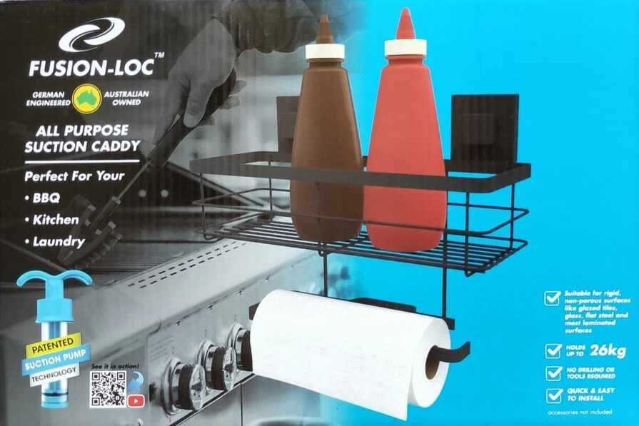 Fusion-Loc Bathroom Shower Caddy Suction Hanging Shelf Rack Bath Organiser