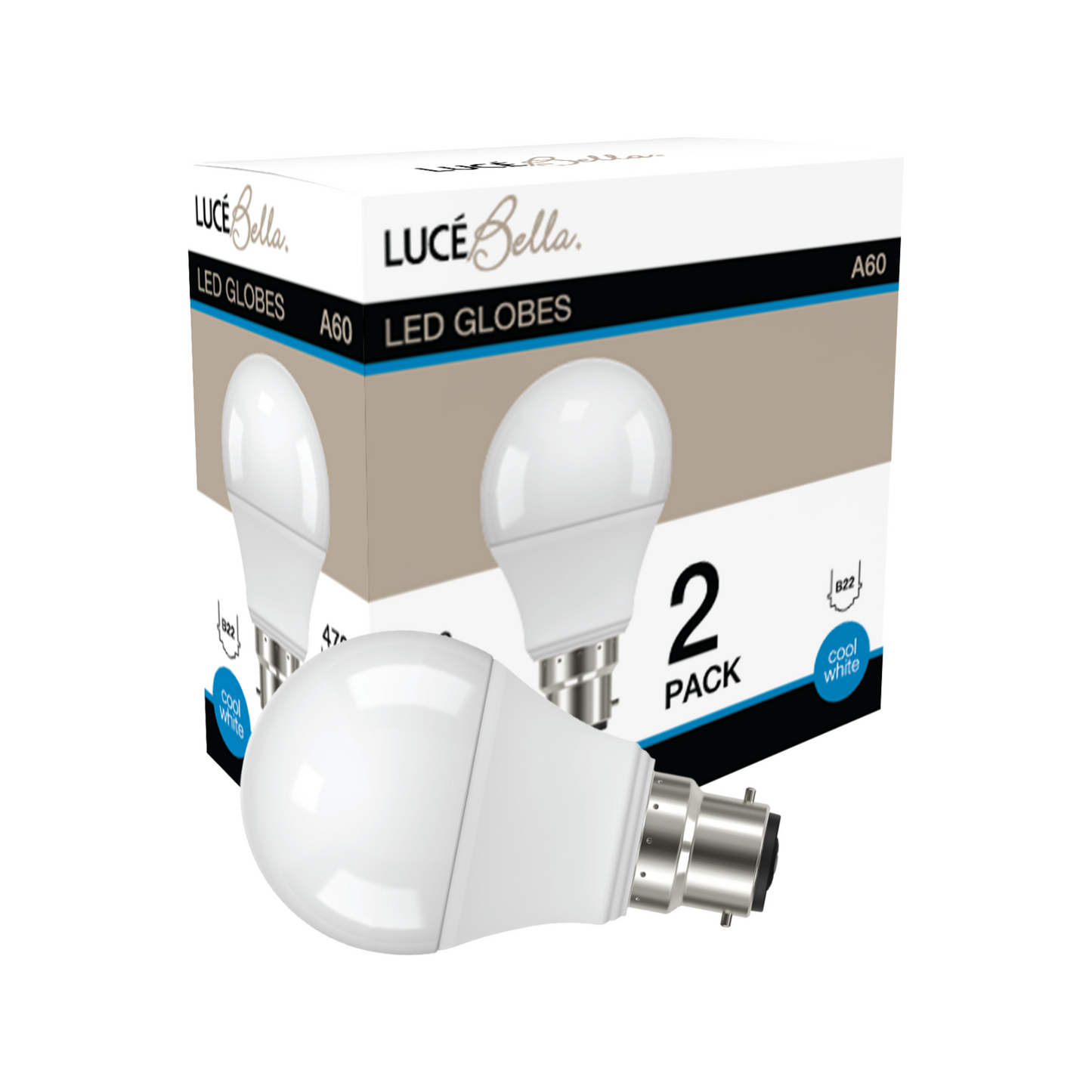 Luce Bella LED Lights A60 B22 470LM Cool White 6W Lighting Bulb Globe 2 4 8 pc