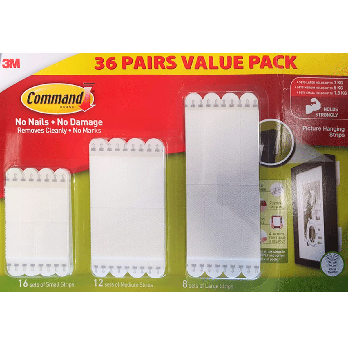3M Command Adhesive Strips Picture Frame Hanging Damage Free 36 Pairs Value Pack