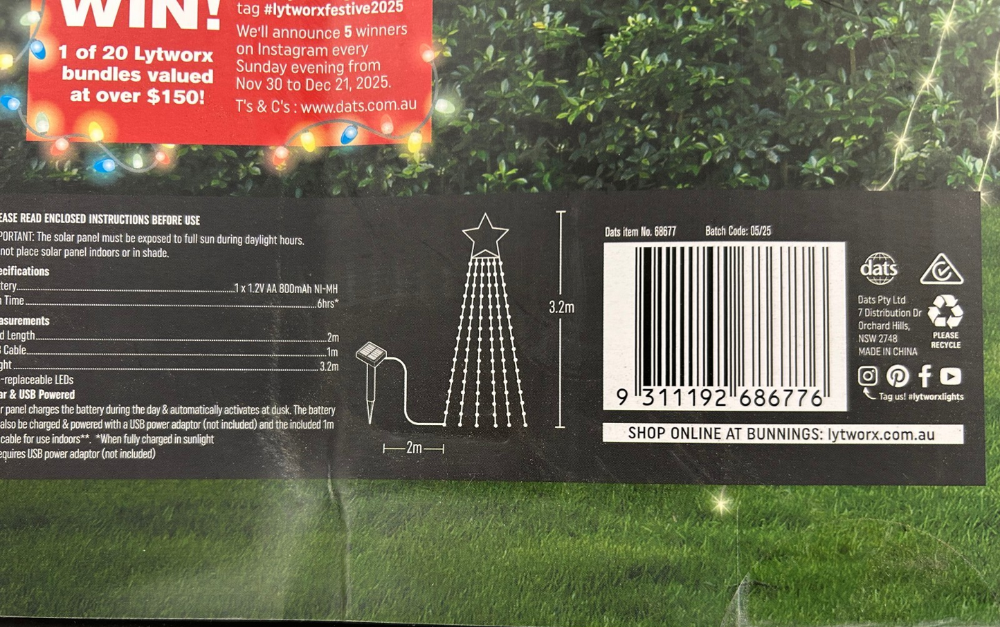 Lytworx Star Waterfall Lights  Solar USB Warm White LED Christmas Tree Decor