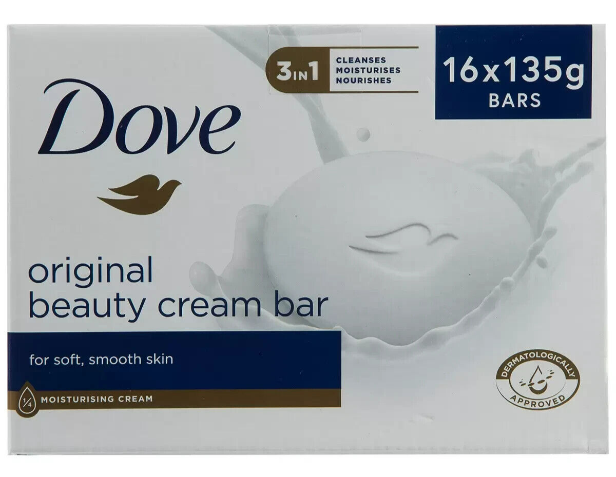 16 x  Dove Beauty Cream Bar Original Soap Bath Moisturising Soaps Bulk 135g