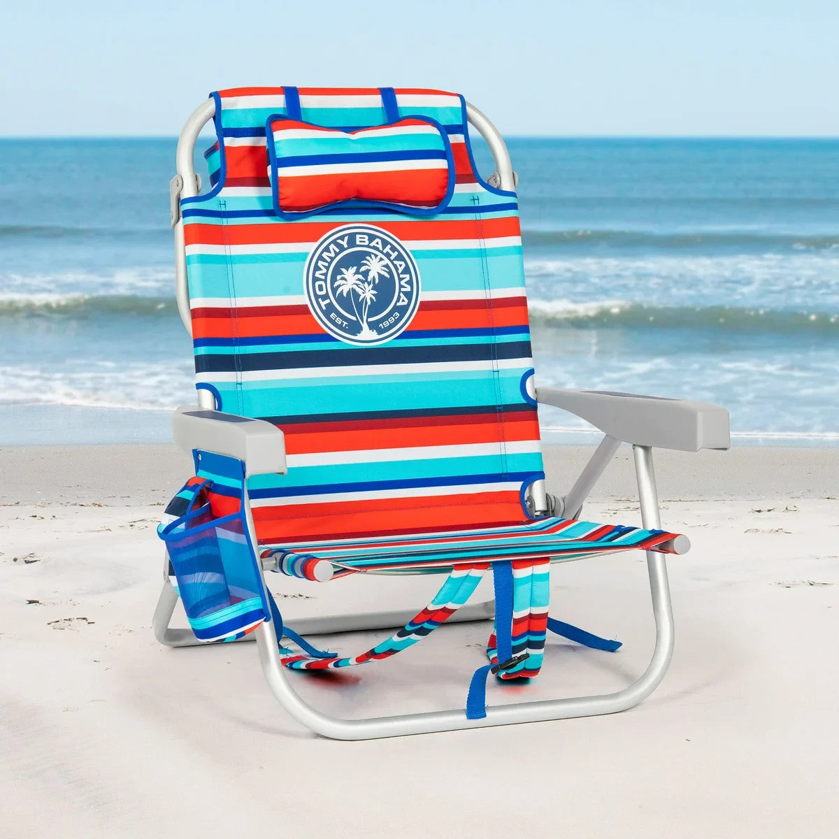 2x Tommy Bahama Backpack Cooler Beach Chair Seat Pockets Summer Camping Red/Blue
