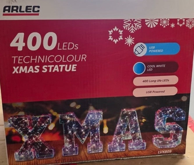 Arlec Xmas Statue 400 LED Technicolour Lights USB Powered Cool White 25cm