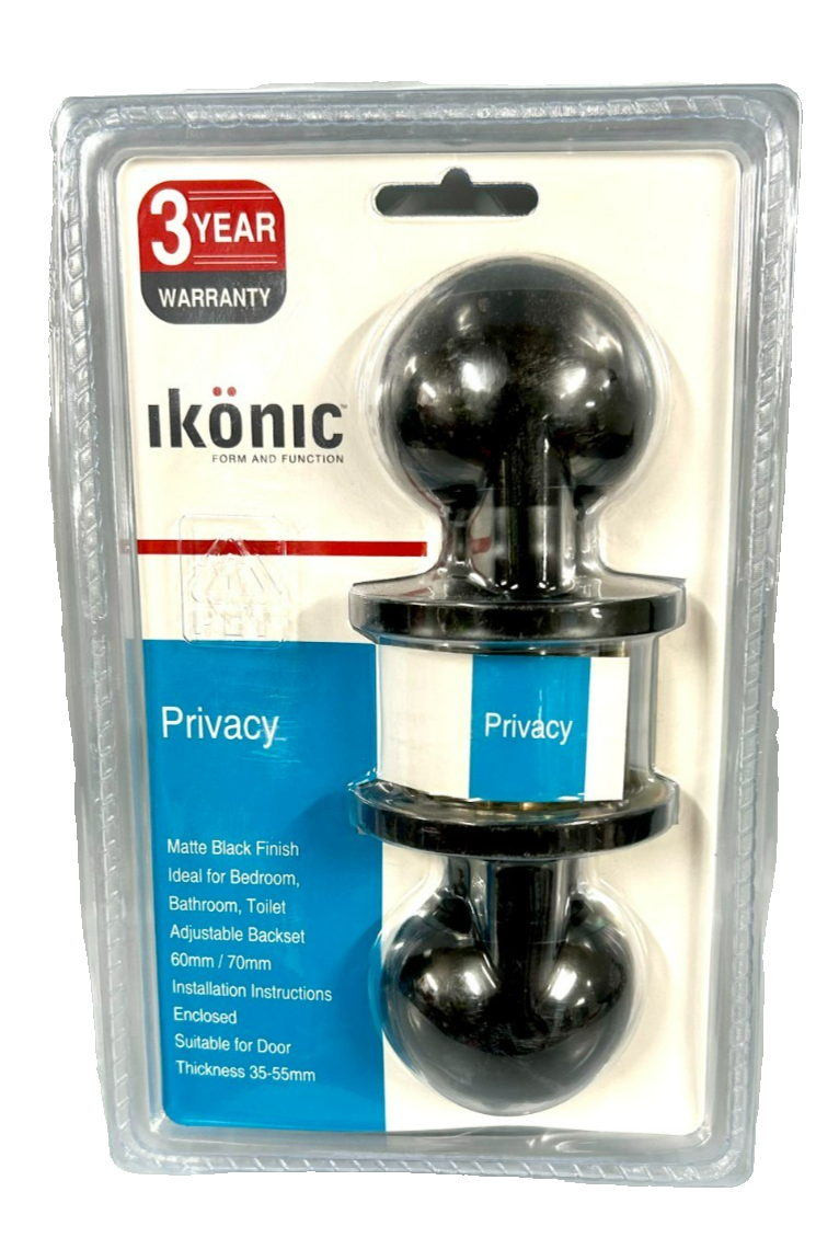 Ikonic Ruby Privacy Set Door Knob Lock Handle Bedroom Bathroom Matte Black