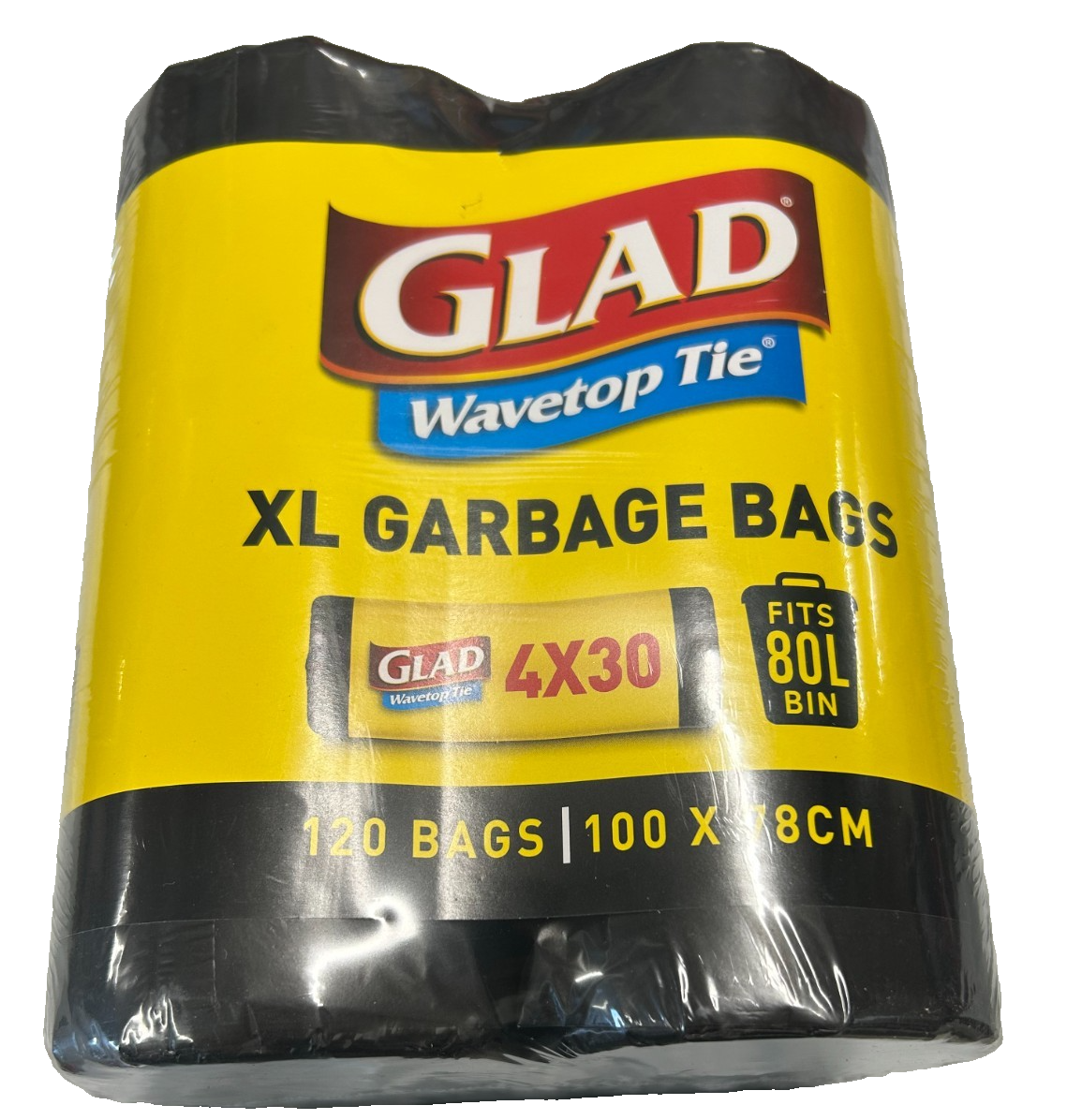 Glad Wavetop Tie XL Garbage Bags 100 x 78cm Disposable Waste Bin Liners 120 Bag