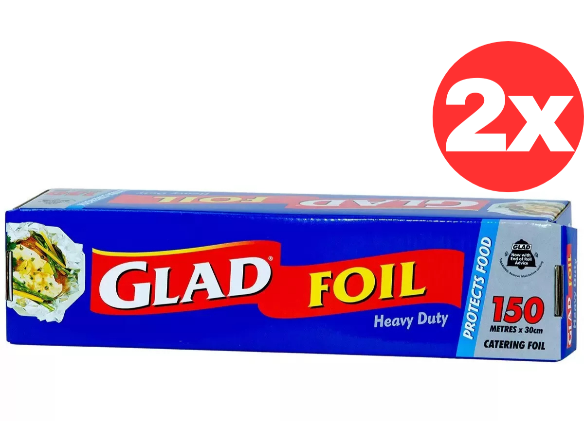 2 x Glad Foil Sealing Wrap Food Wrapping Cover Heavy Duty 150M x 30cm