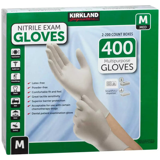 Kirkland Signature Disposable Gloves Nitrile Exam Safety Medium 400 Count
