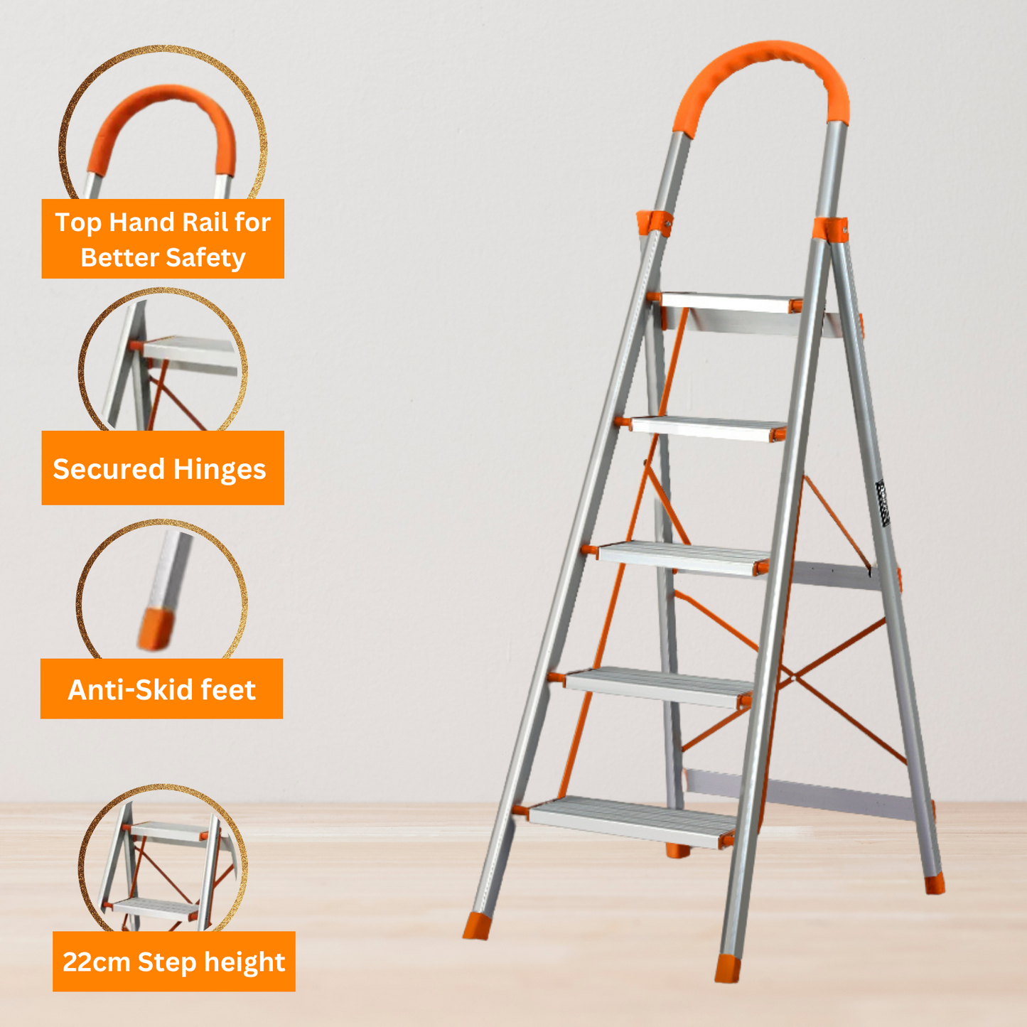 Katashi 5 Step Ladder Aluminium Multi Purpose Folding Light Weight Platform