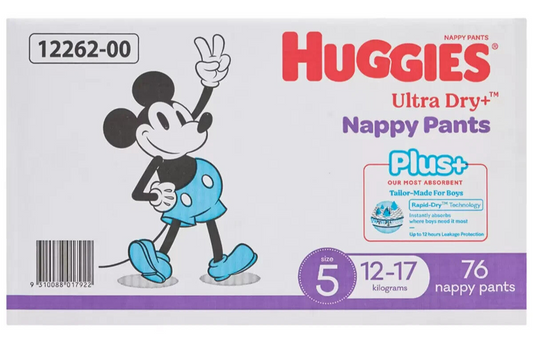 Huggies Nappies  Size 5 Boys Ultra Dry Pants Plus 76 Disposable Diaper Pants