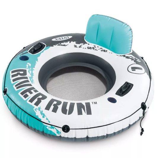 Intex River Run Ring Aqua Inflatable Pool Lounge Tube Lake Float with Cup Holder